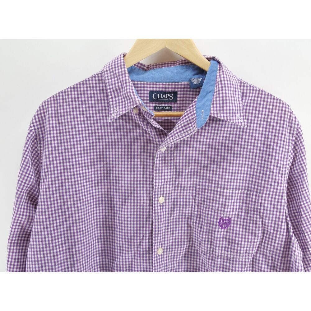 Chaps Easy‎ Care Men's Button Down Size L Short Sleeve Purple Checkered
